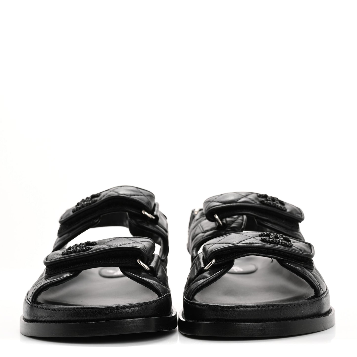 Lambskin Quilted Velcro Dad Sandals 39 So Black