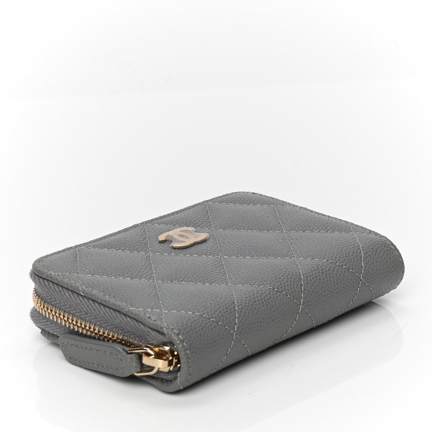Caviar Quilted Zip Coin Purse Grey