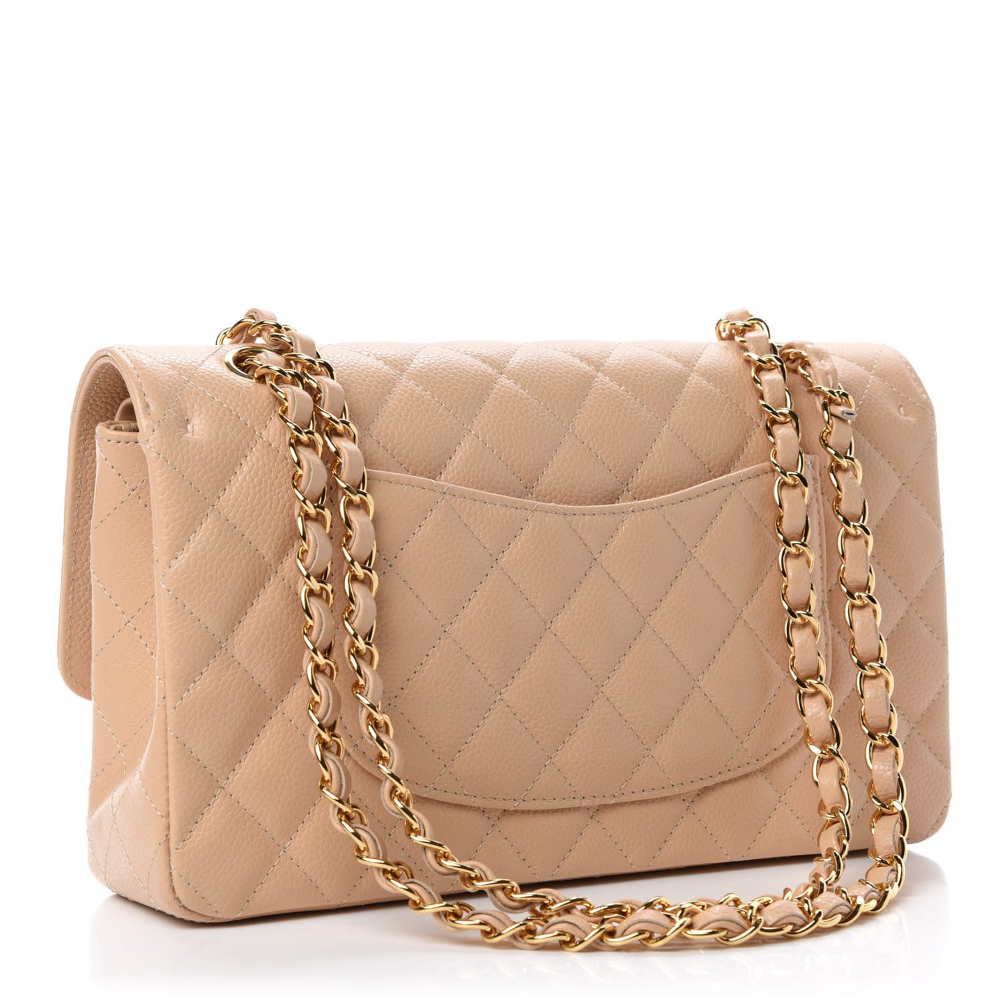 Caviar Quilted Medium Double Flap Beige