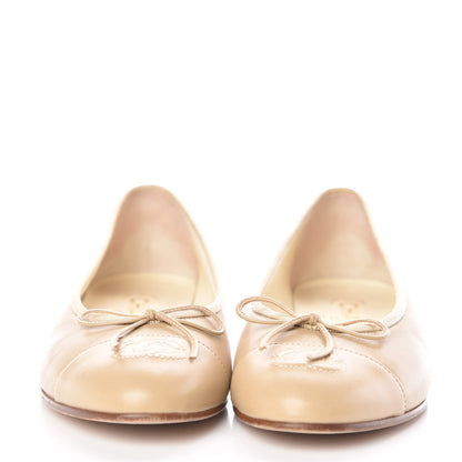 Chanel Lambskin Cap Toe CC Ballerina Flats 36 Beige 2 of 15