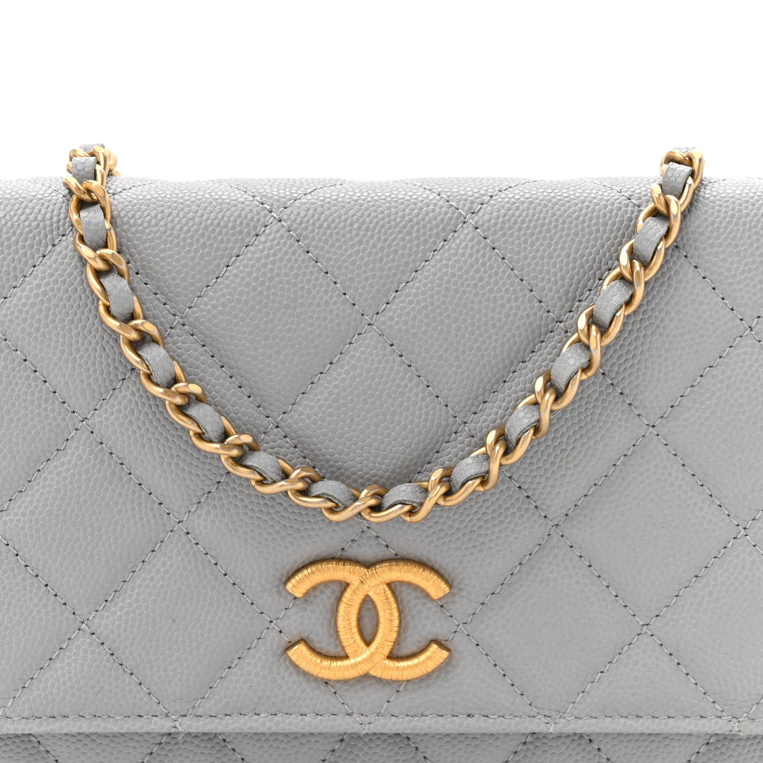 Chanel Caviar Quilted Textured CC Wallet On Chain WOC Grey 9 of 12