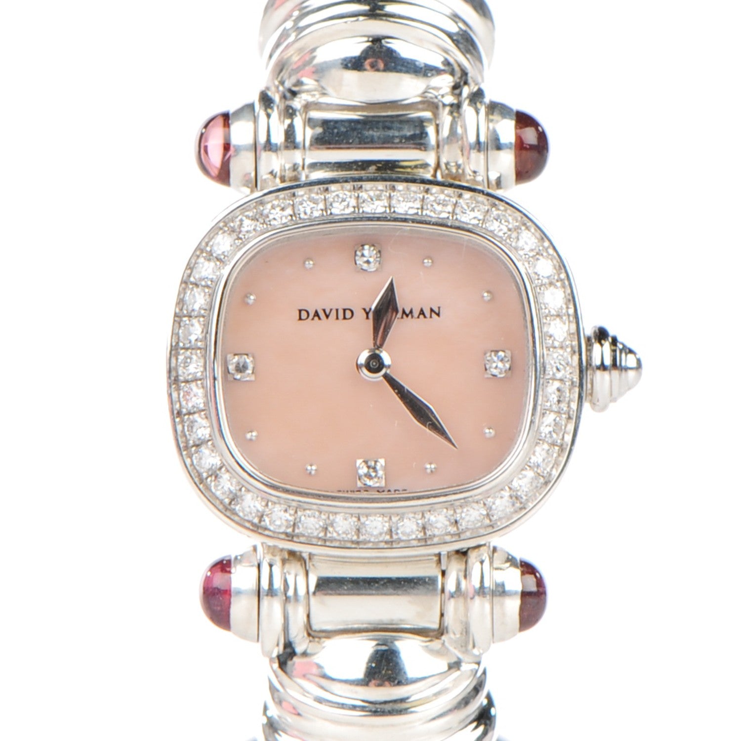 David Yurman Sterling Silver Diamond Bezel Pink Mother of Pearl Pink Tourmaline 21mm Classic Cable Quartz Watch 1 of 5