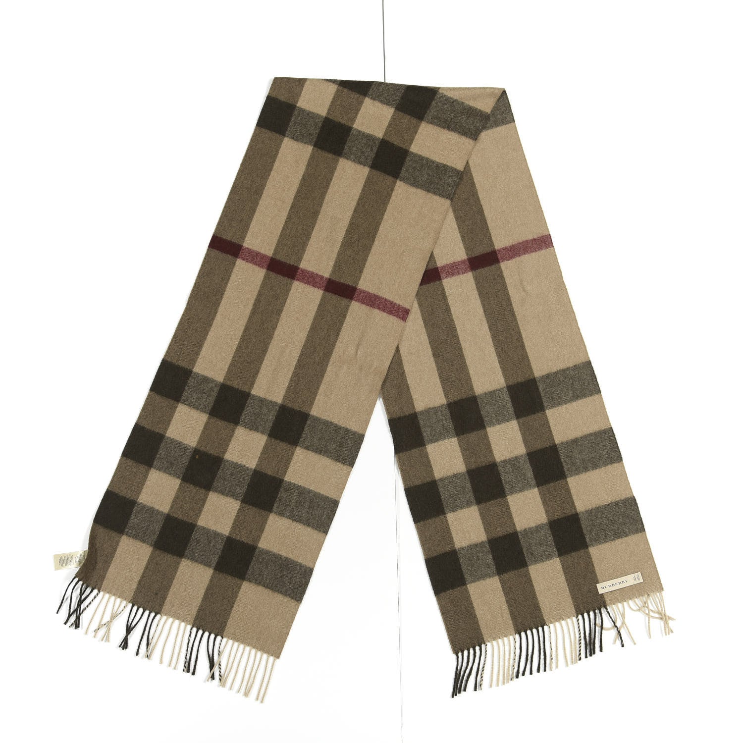 Burberry Cashmere Giant Check Fringe Scarf Brown 2 of 4