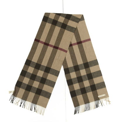 Burberry Cashmere Giant Check Fringe Scarf Brown 2 of 4