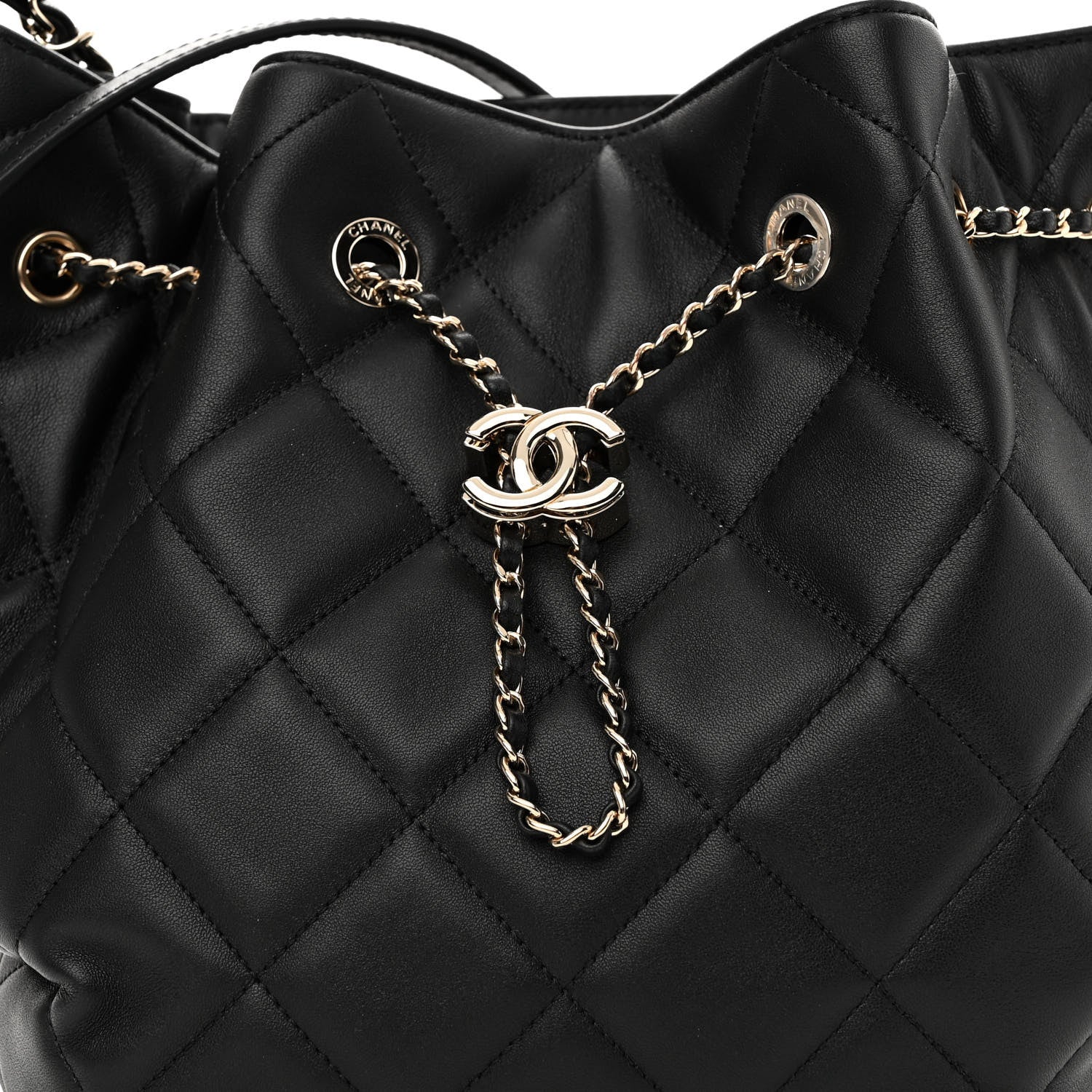 Chanel Lambskin Quilted CC Dweller Drawstring Bucket Bag Black 8 of 11
