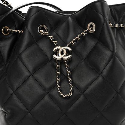 Chanel Lambskin Quilted CC Dweller Drawstring Bucket Bag Black 8 of 11