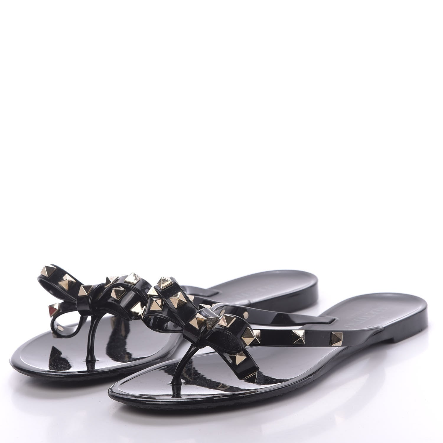 Valentino Garavani PVC Jelly Rockstud Bow Thong Sandals 38 Black 3 of 9