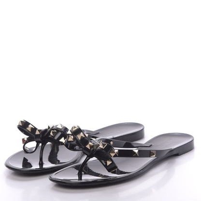 Valentino Garavani PVC Jelly Rockstud Bow Thong Sandals 38 Black 3 of 9