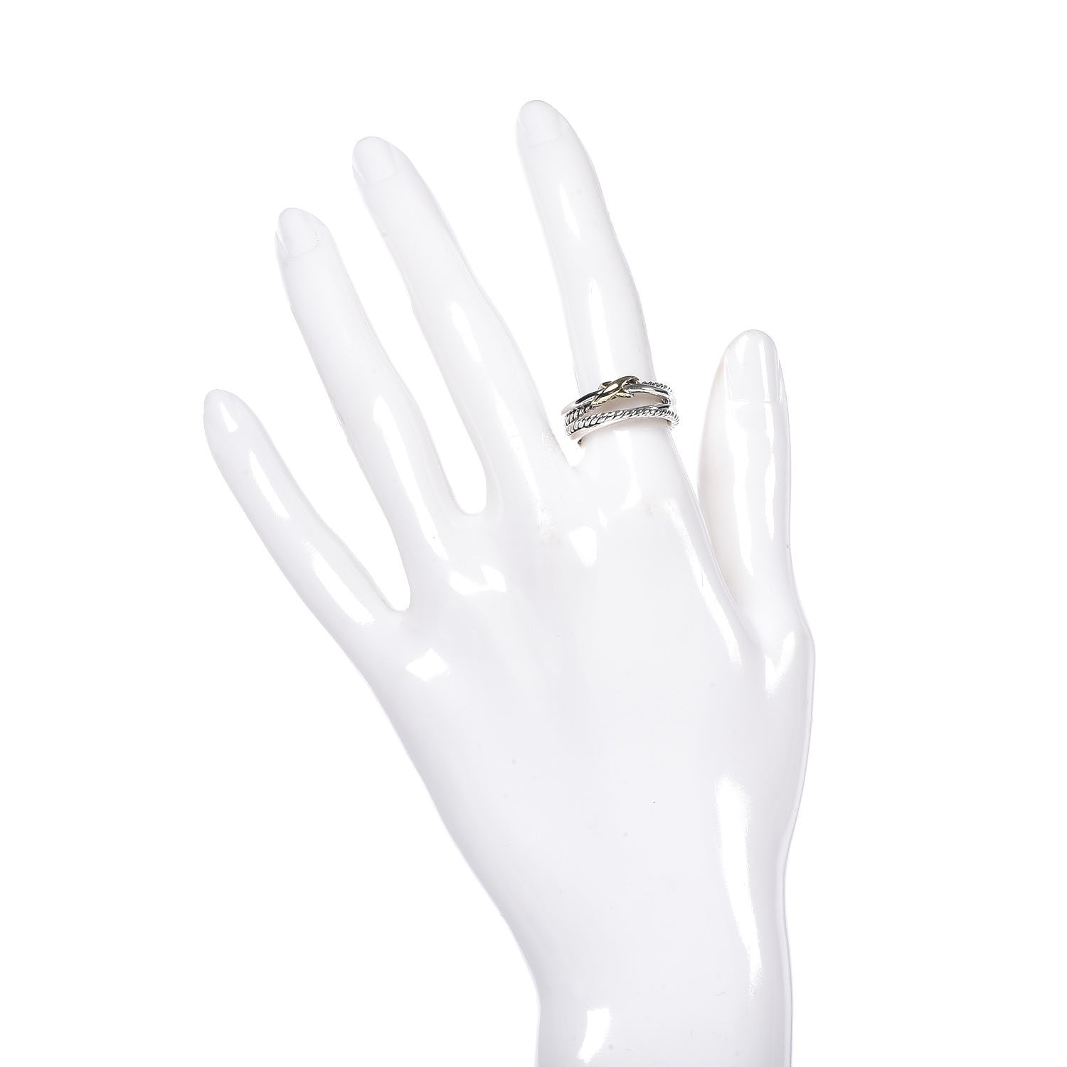 David Yurman Sterling Silver 18K Yellow Gold 6mm X Crossover Ring 50 5.5 2 of 5