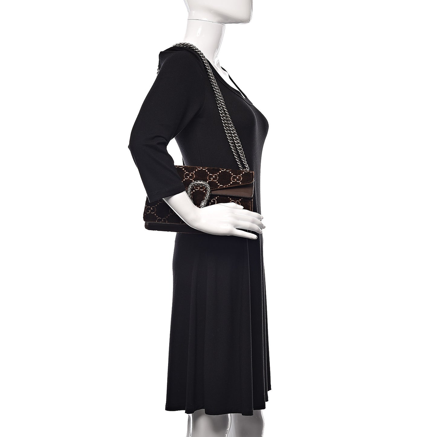 Velvet Moon Calfskin Crystal GG Monogram Small Dionysus Shoulder Bag Brown Vintage Cocoa Black Diamond