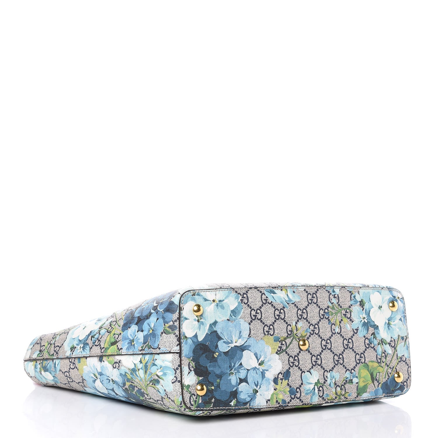 Gucci GG Supreme Monogram Blooms Medium Zippered Bucket Tote Beige Blue Navy Hibiscus Red 4 of 10