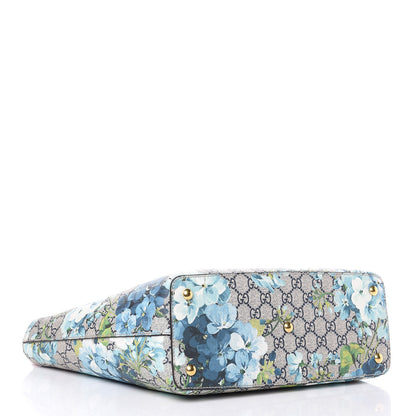 Gucci GG Supreme Monogram Blooms Medium Zippered Bucket Tote Beige Blue Navy Hibiscus Red 4 of 10