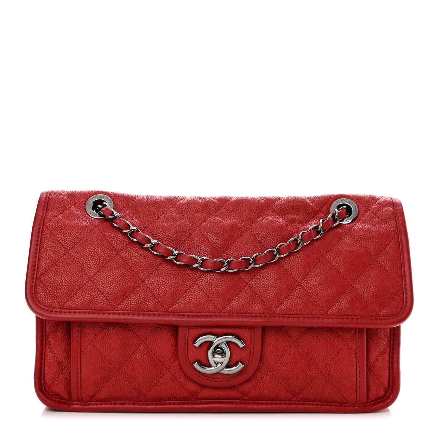Caviar Quilted Large French Riviera Flap Red