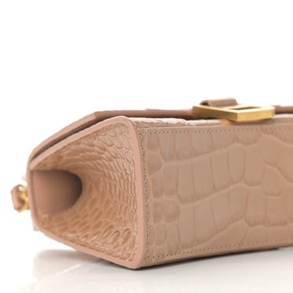 Balenciaga Shiny Calfskin Crocodile Embossed Hourglass Top Handle Bag XS Nude Beige 9 of 11