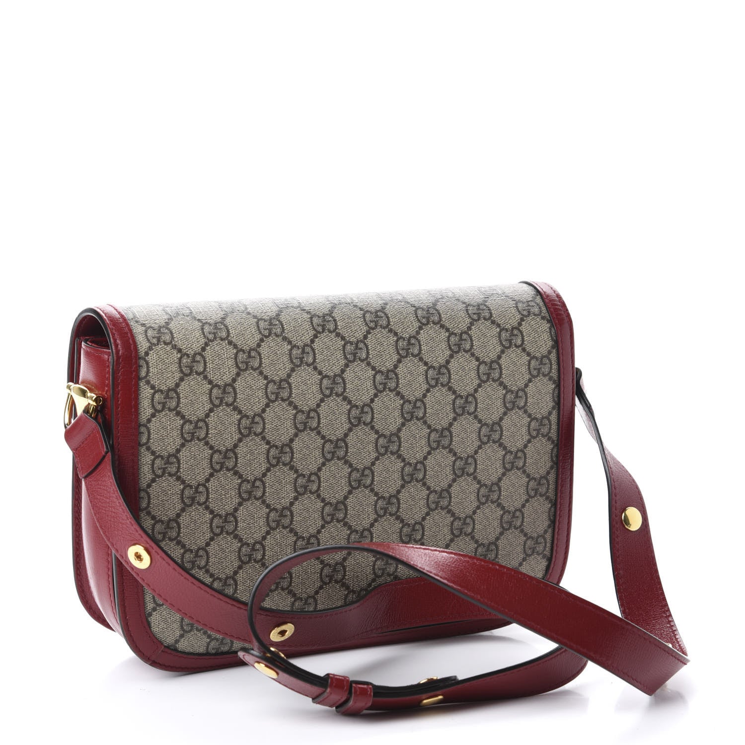 Gucci GG Supreme Monogram Azalea Calfskin Horsebit 1955 Shoulder Bag Beige Ebony New Cherry Red 4 of 15