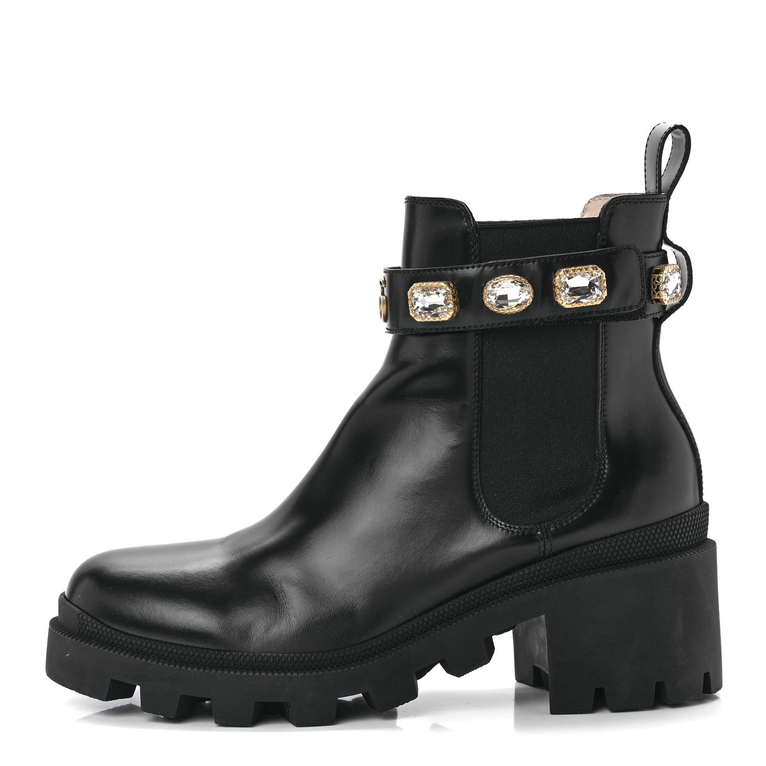 Gucci Calfskin Crystal GG Trip Chelsea Ankle Boots 40 Black 1 of 9