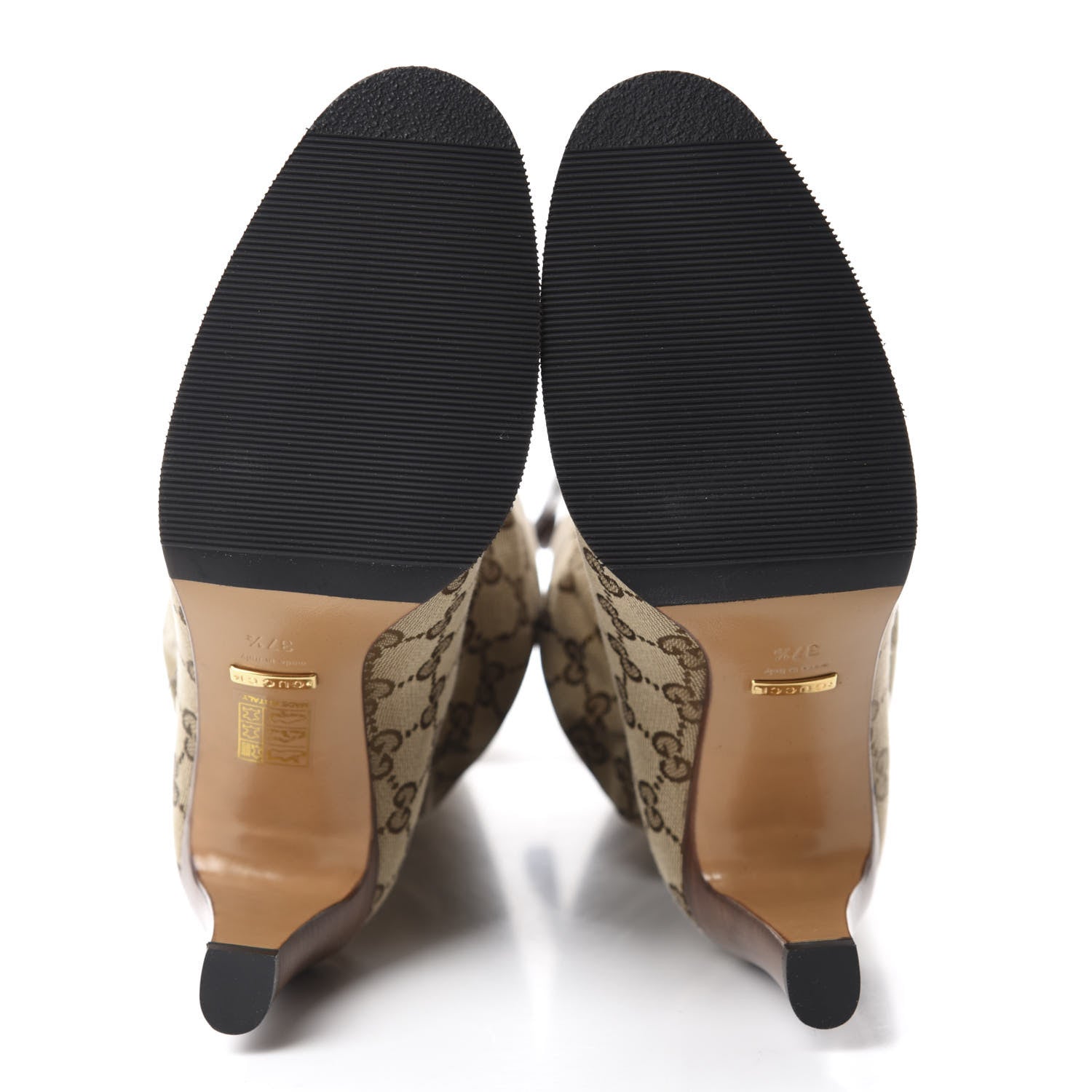 Gucci Monogram Malaga Kid Lisa Mid Heel Boots 37.5 Beige Ebony 6 of 9