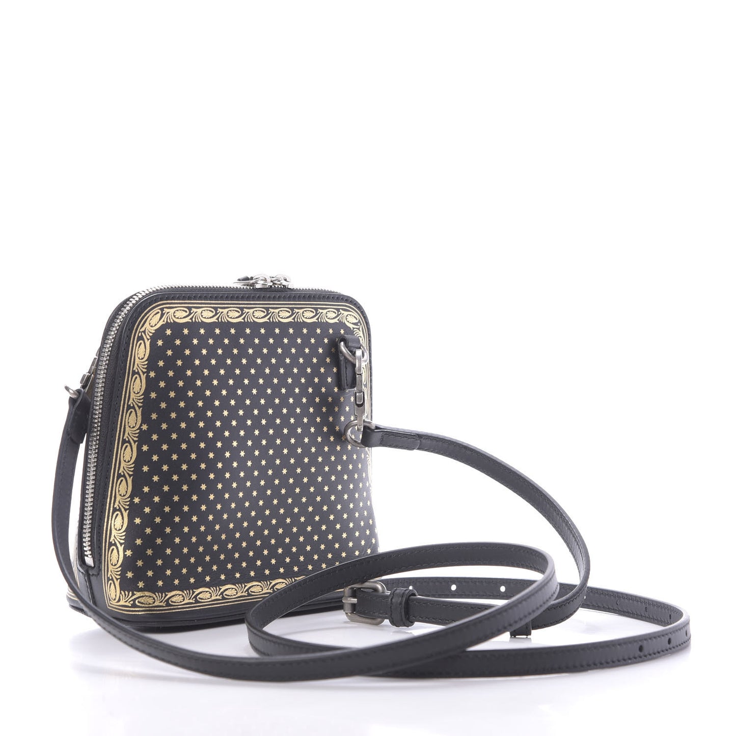 X SEGA Calfskin GUCCY Stars Mini Dome Shoulder Bag Black Gold