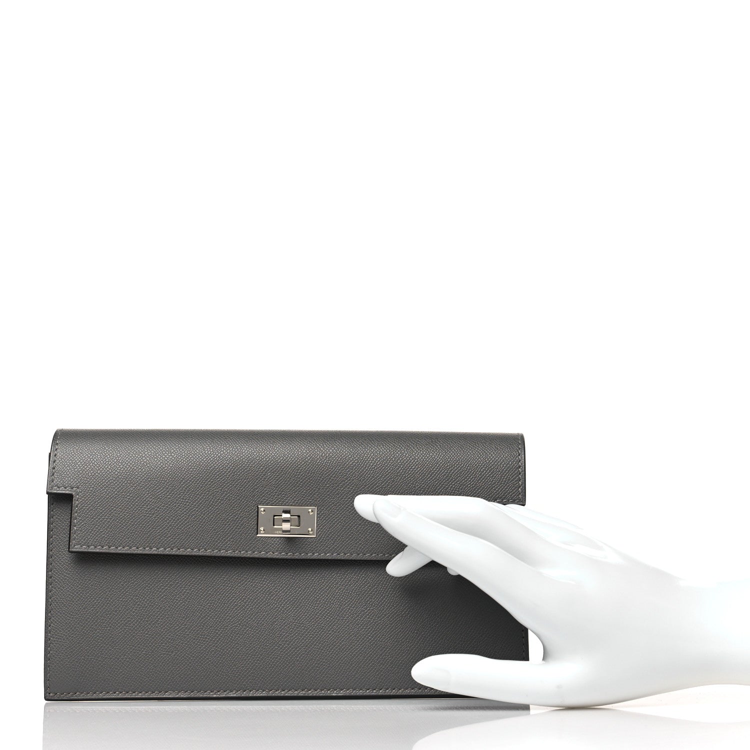 Hermes Madame Calfskin Kelly Pocket Long Wallet Gris Meyer 2 of 8