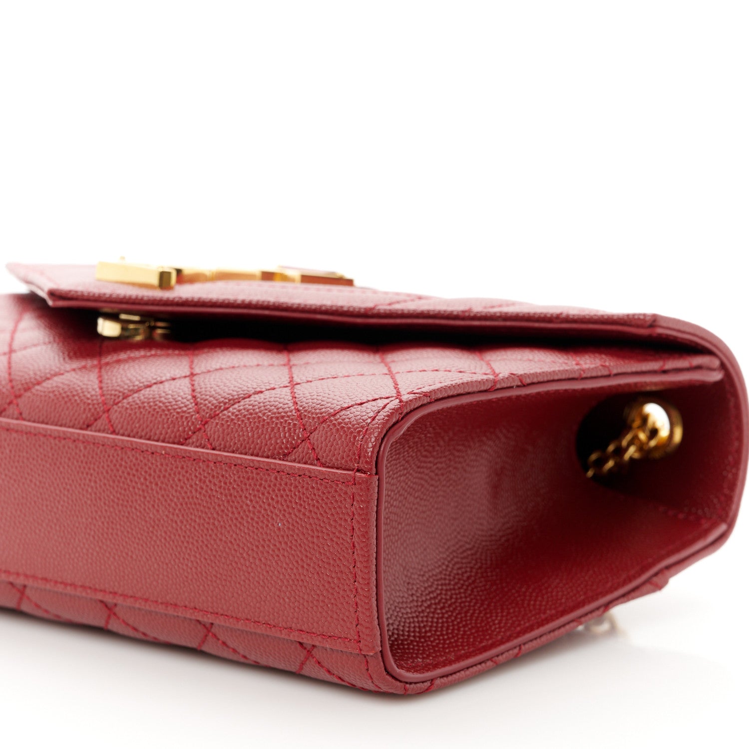Saint Laurent Grain De Poudre Textured Mixed Matelasse Triquilt Small Monogram Satchel Red 11 of 12
