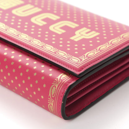 Gucci X SEGA Calfskin GUCCY Stars Chain Wallet Violet Fuxia Gold 7 of 10