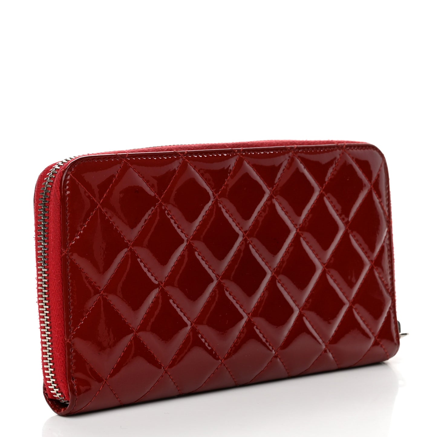Patent Quilted Brilliant Zip Around Wallet Red