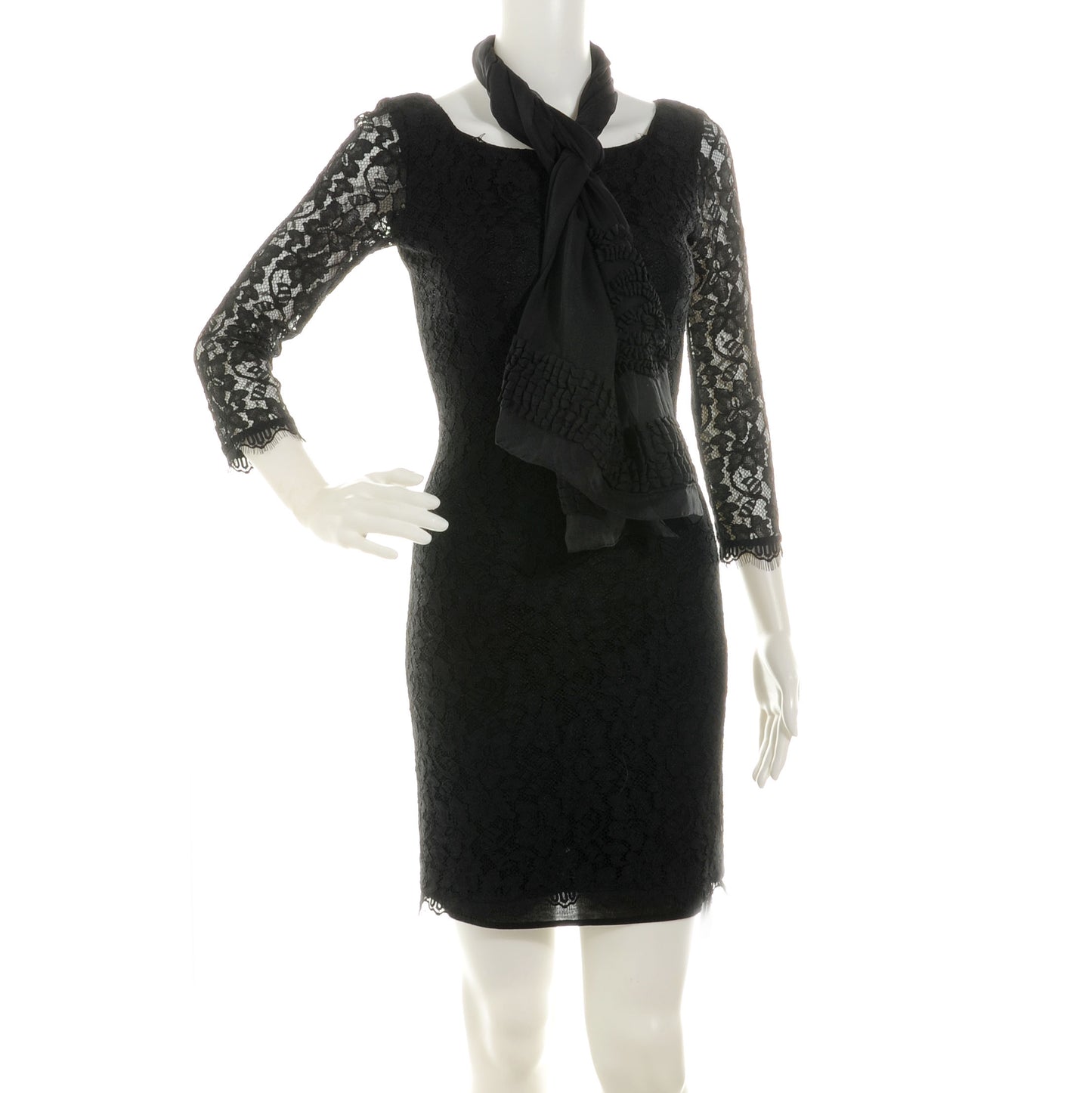 Silk Embroidered Camellia CC Scarf Black