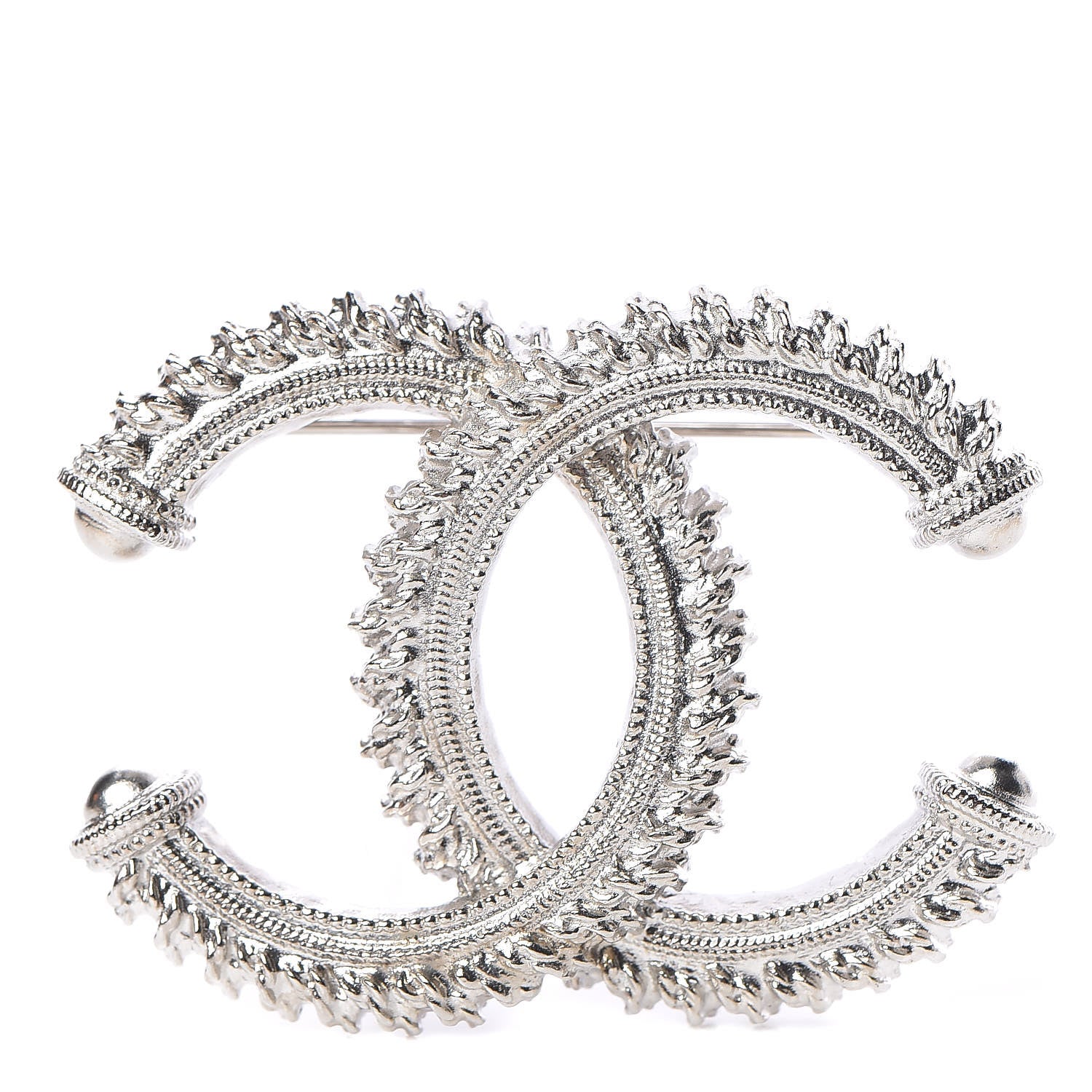 Chanel Textured CC Brooch Silver 1 of 5