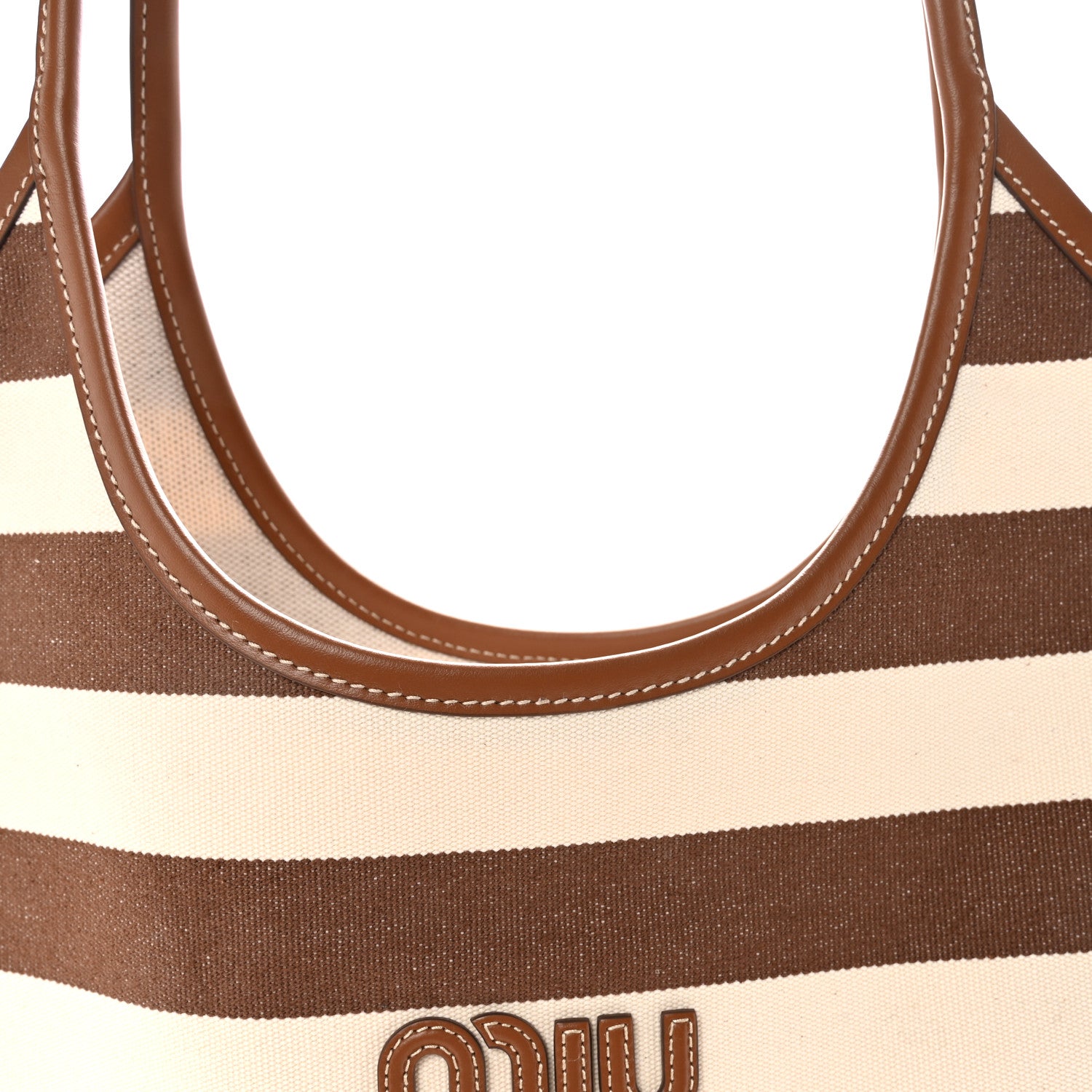 Miu Miu Canvas Calfskin Striped Ivy  Cacao Naturale 7 of 9