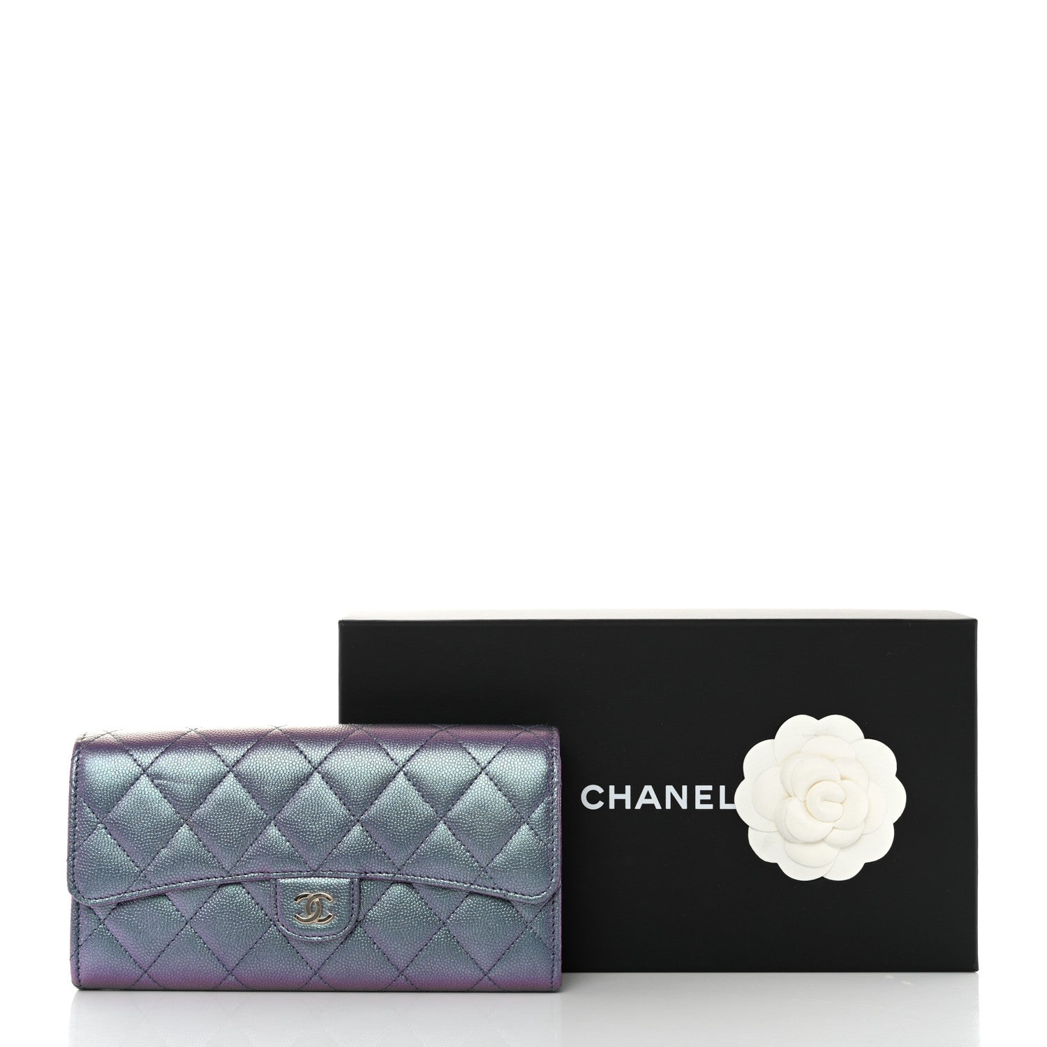 Chanel Iridescent Caviar Quilted Large Gusset Flap Wallet Dark Blue 12 of 12