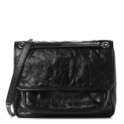Saint Laurent Crinkled Calfskin Matelasse Monogram Medium Niki Chain Satchel Black 1 of 8