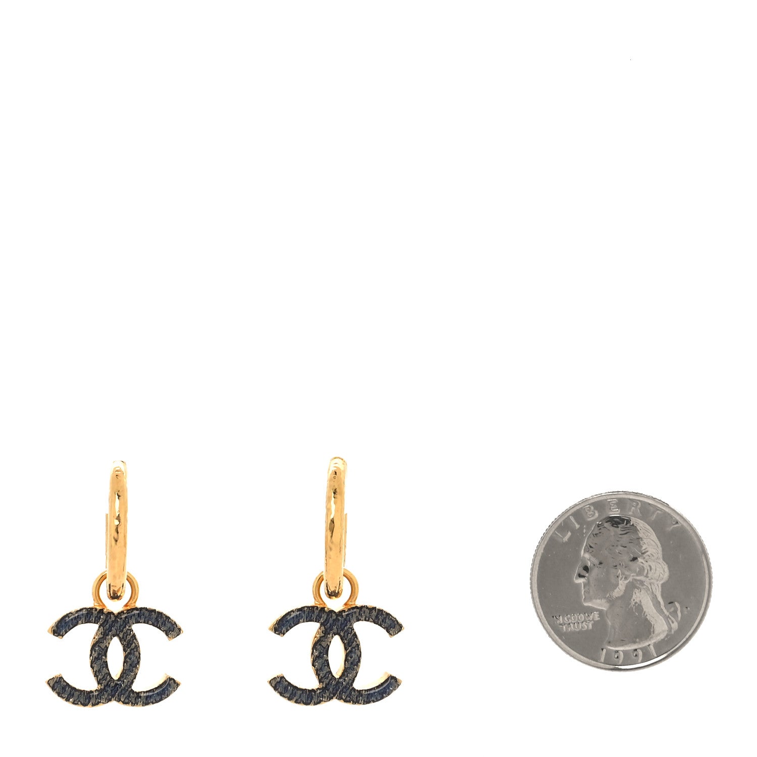 Chanel Metal Enamel CC Denim Drop Earrings Gold Blue 2 of 4