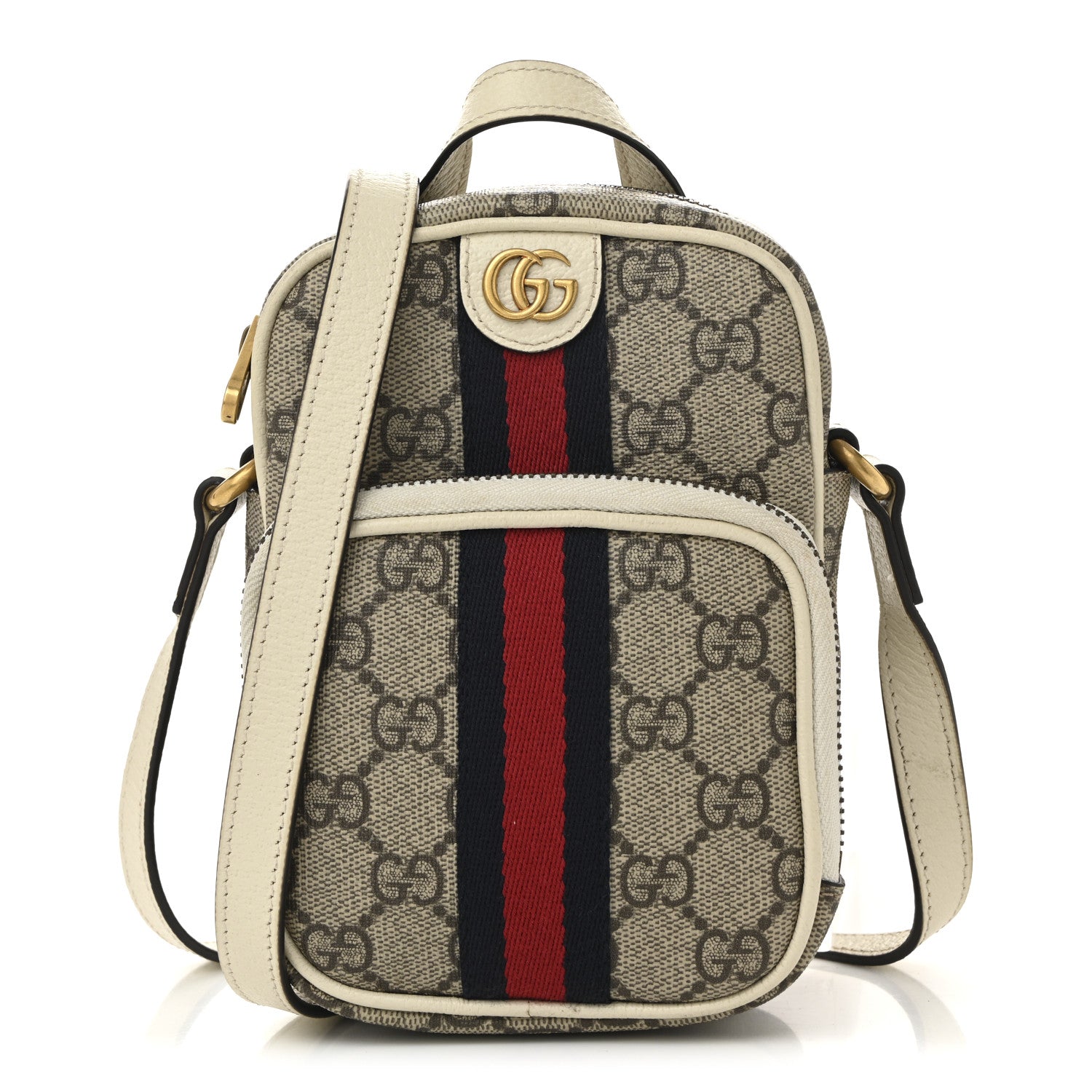 Gucci GG Supreme Monogram Web Mini Ophidia Double Zip Messenger Bag Beige Ebony Mystic White 1 of 10