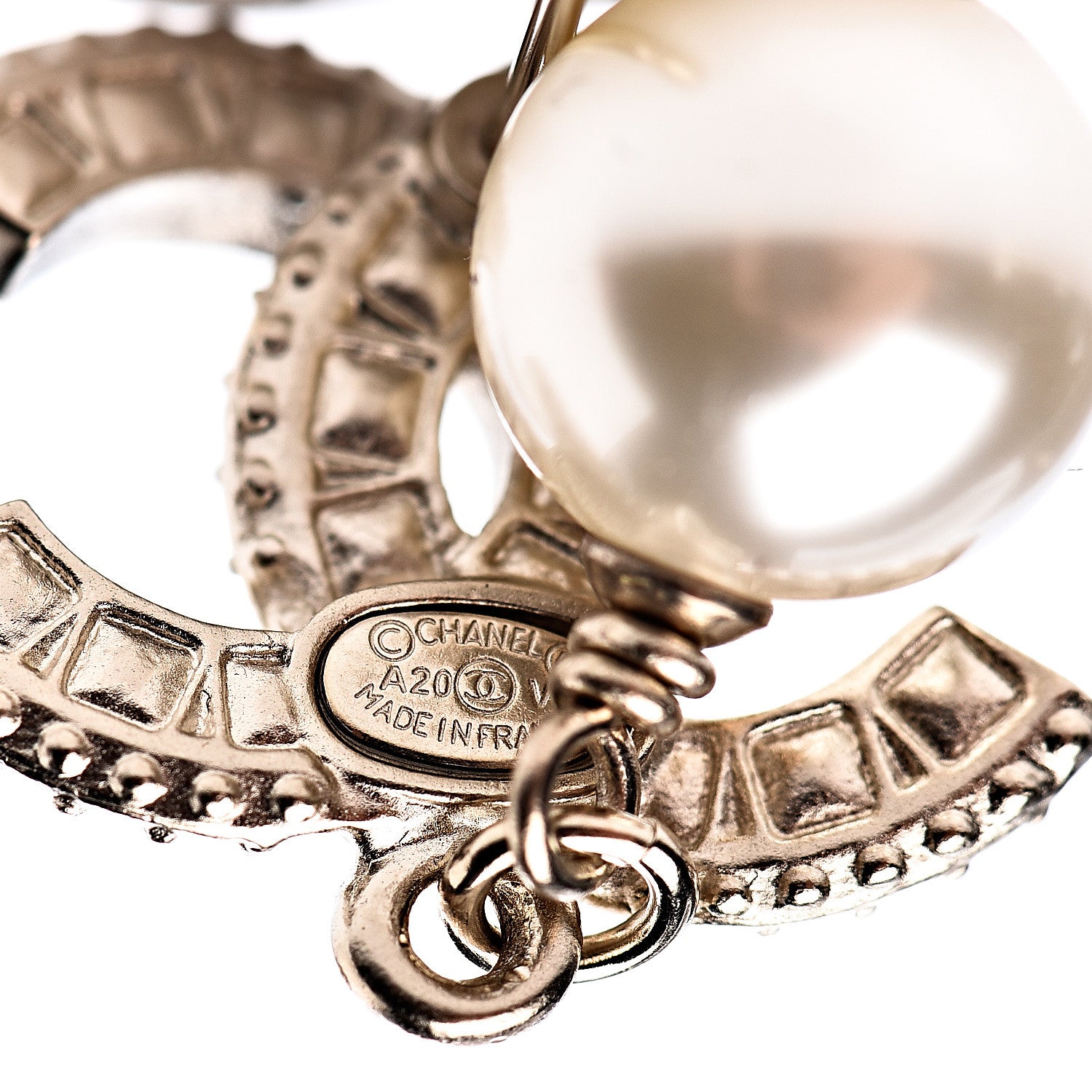 Chanel Crystal Pearl CC Drop Earrings Gold 4 of 5
