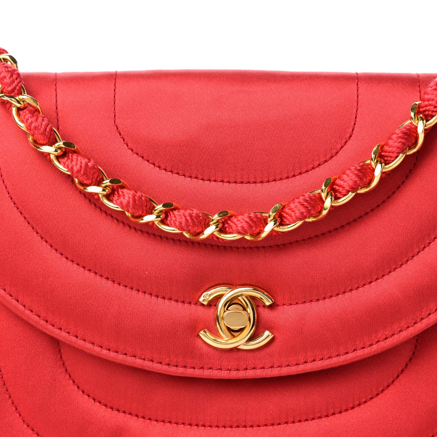 Chanel Satin Quilted Flap Shoulder Bag Red 12 of 12