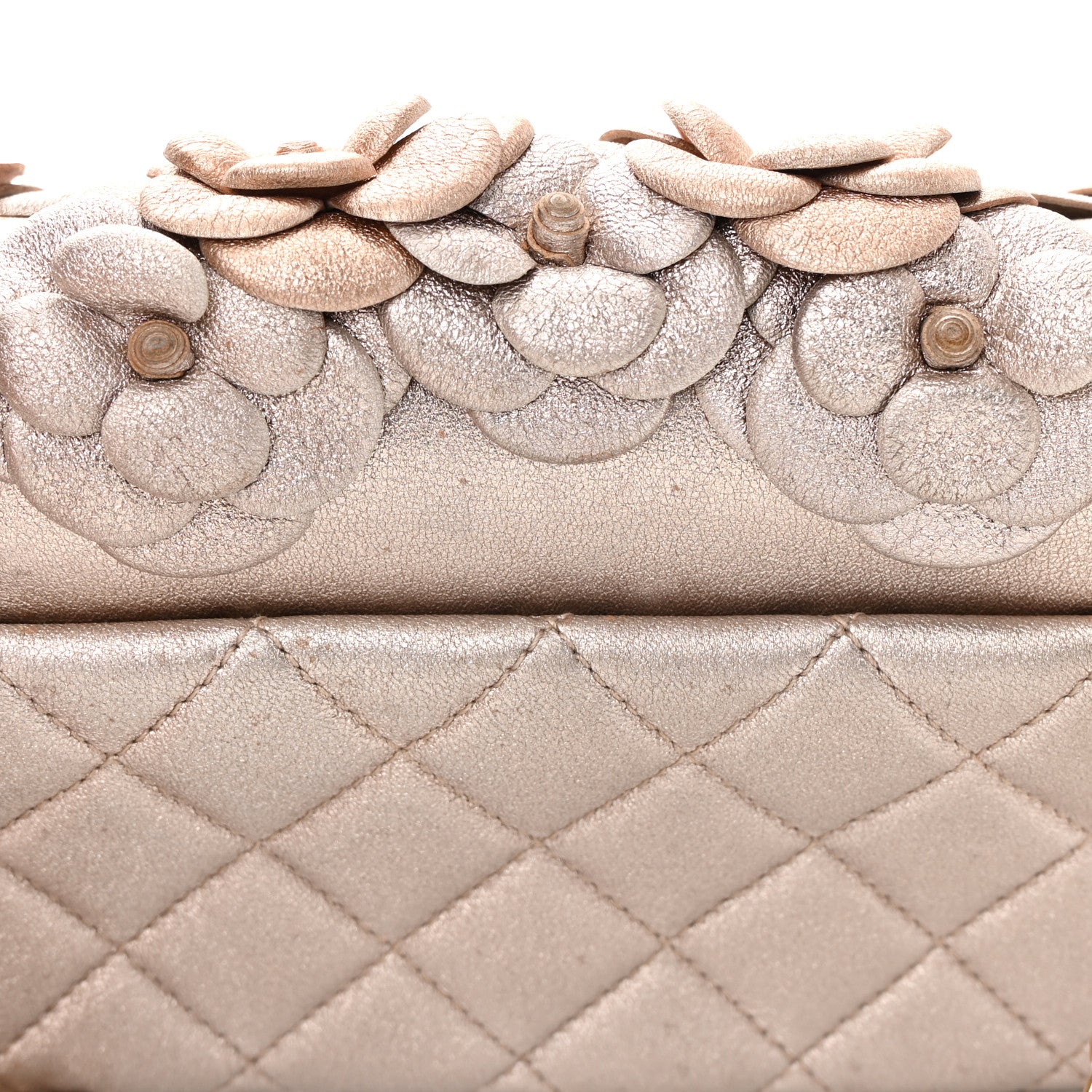 Chanel Metallic Lambskin Quilted Mini Camellia Flap Silver Gold 12 of 13