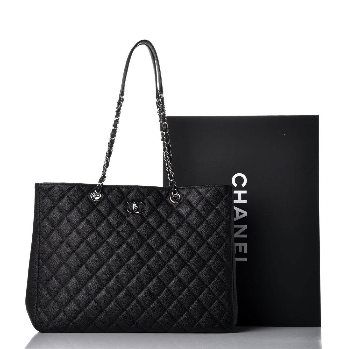 Caviar Quilted Large Shopping Tote Black