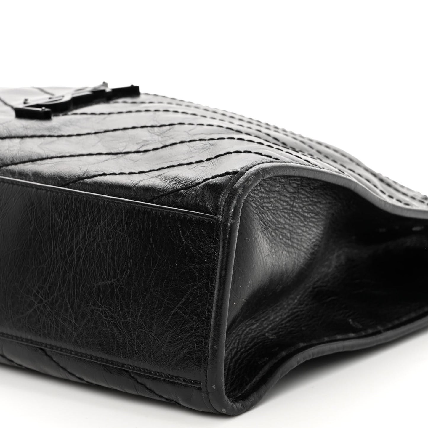 Crinkled Calfskin Matelasse Monogram Medium Niki Shopper Tote Black