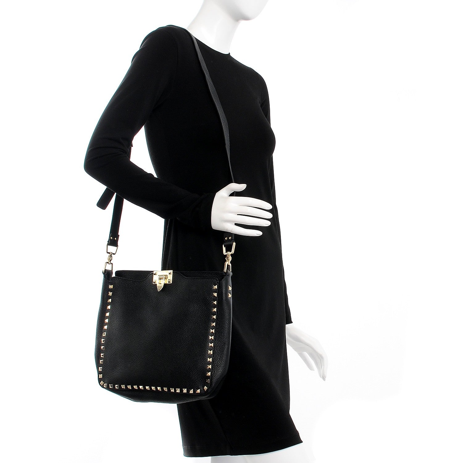 Valentino Garavani Pebbled Calfskin Small Rockstud Flip-Lock Messenger Bag Black 2 of 7