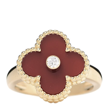 Van Cleef & Arpels 18K Yellow Gold Diamond Carnelian Vintage Alhambra Ring 51 5.75 1 of 6