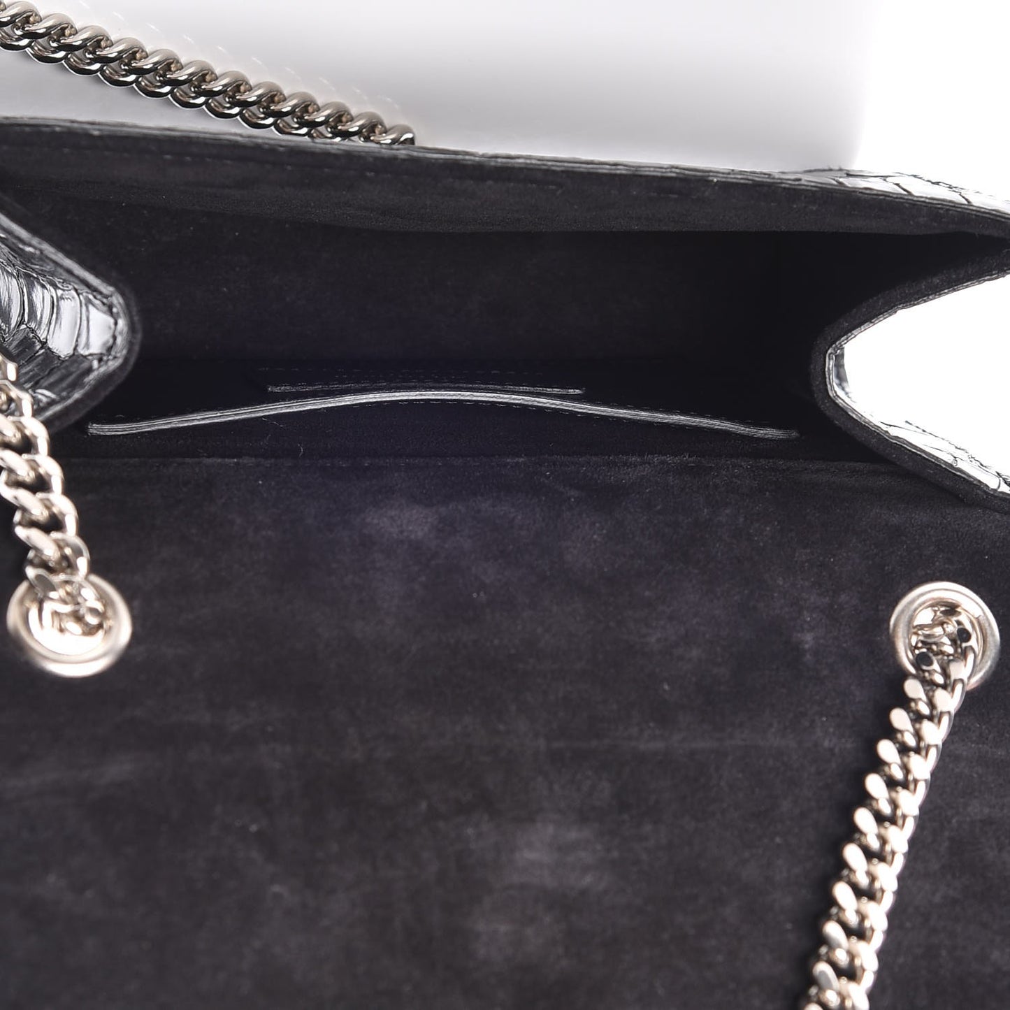 Croc Calfskin Embossed Small Classic Monogram Kate Tassel Satchel Black