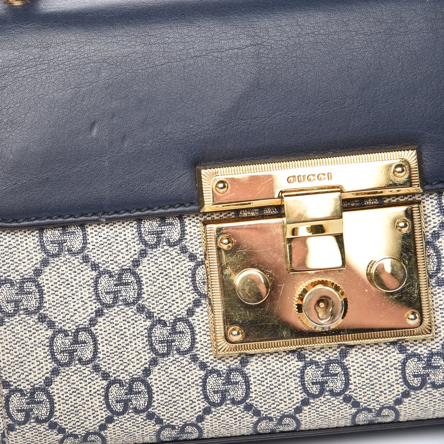 GG Supreme Monogram Moon Calfskin Small Padlock Shoulder Bag Beige Blue Mystic White Hibiscus Red