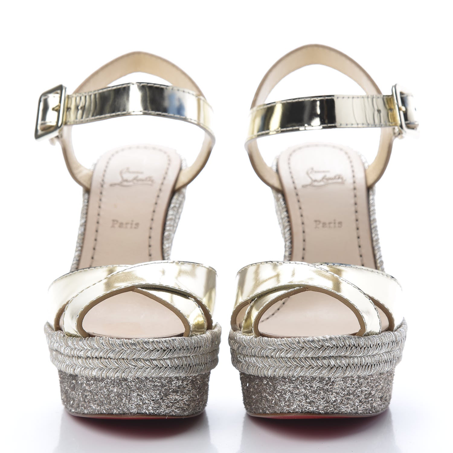 Christian Louboutin Calfskin Glitter Almeria 120 Wedge Sandals 36 Light Gold 2 of 8