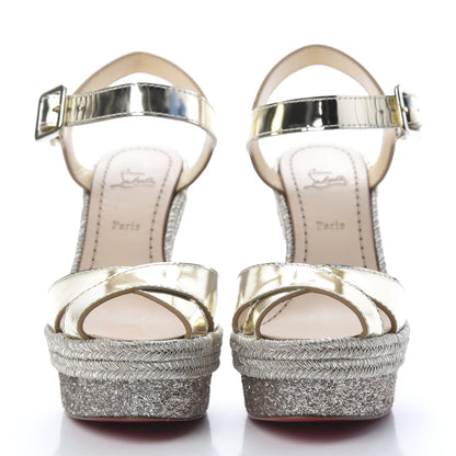 Christian Louboutin Calfskin Glitter Almeria 120 Wedge Sandals 36 Light Gold 2 of 8