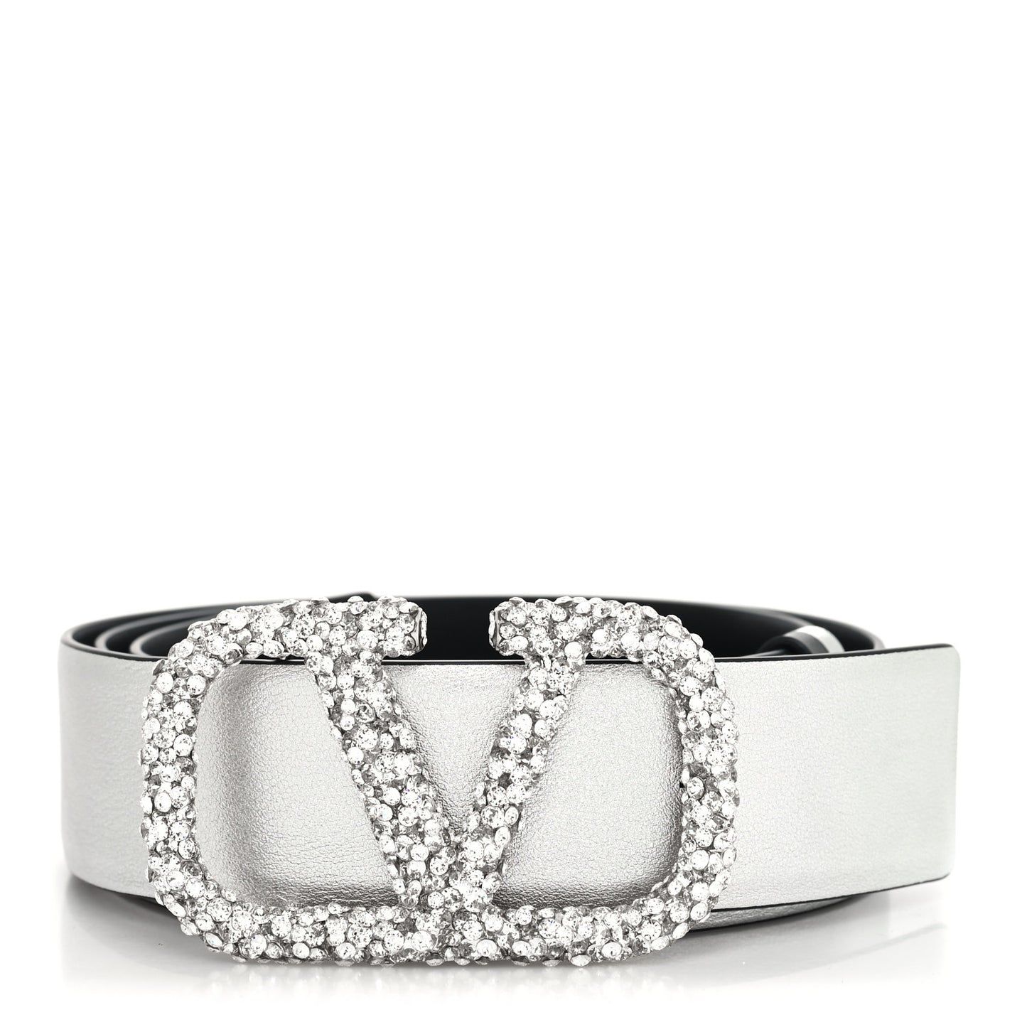 Metallic Calfskin Crystal VLogo 40mm Belt 95 38 Silver