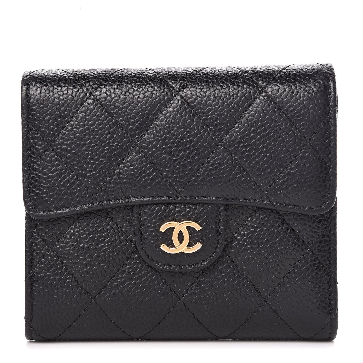 Caviar Quilted Compact Flap Wallet Black