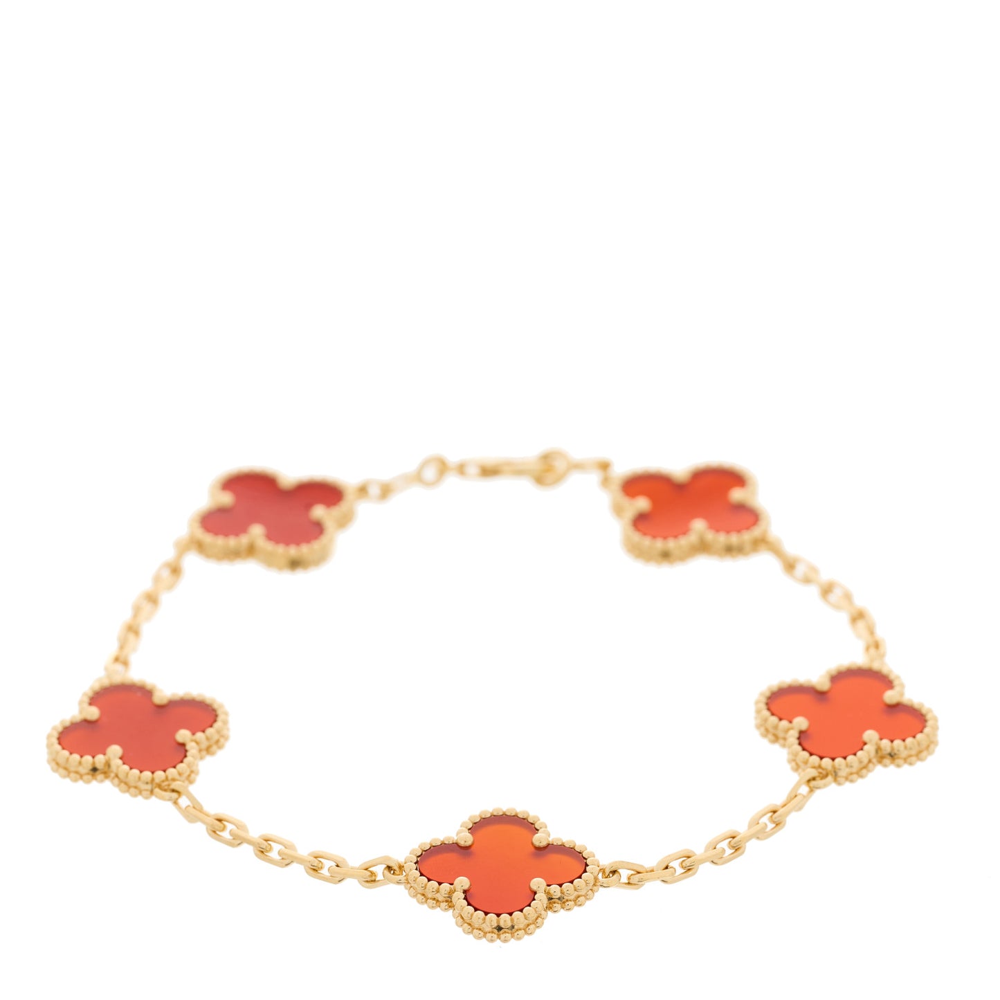 18K Yellow Gold Carnelian 5 Motifs Vintage Alhambra Bracelet