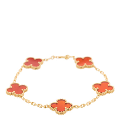 Van Cleef & Arpels 18K Yellow Gold Carnelian 5 Motifs Vintage Alhambra Bracelet 1 of 5