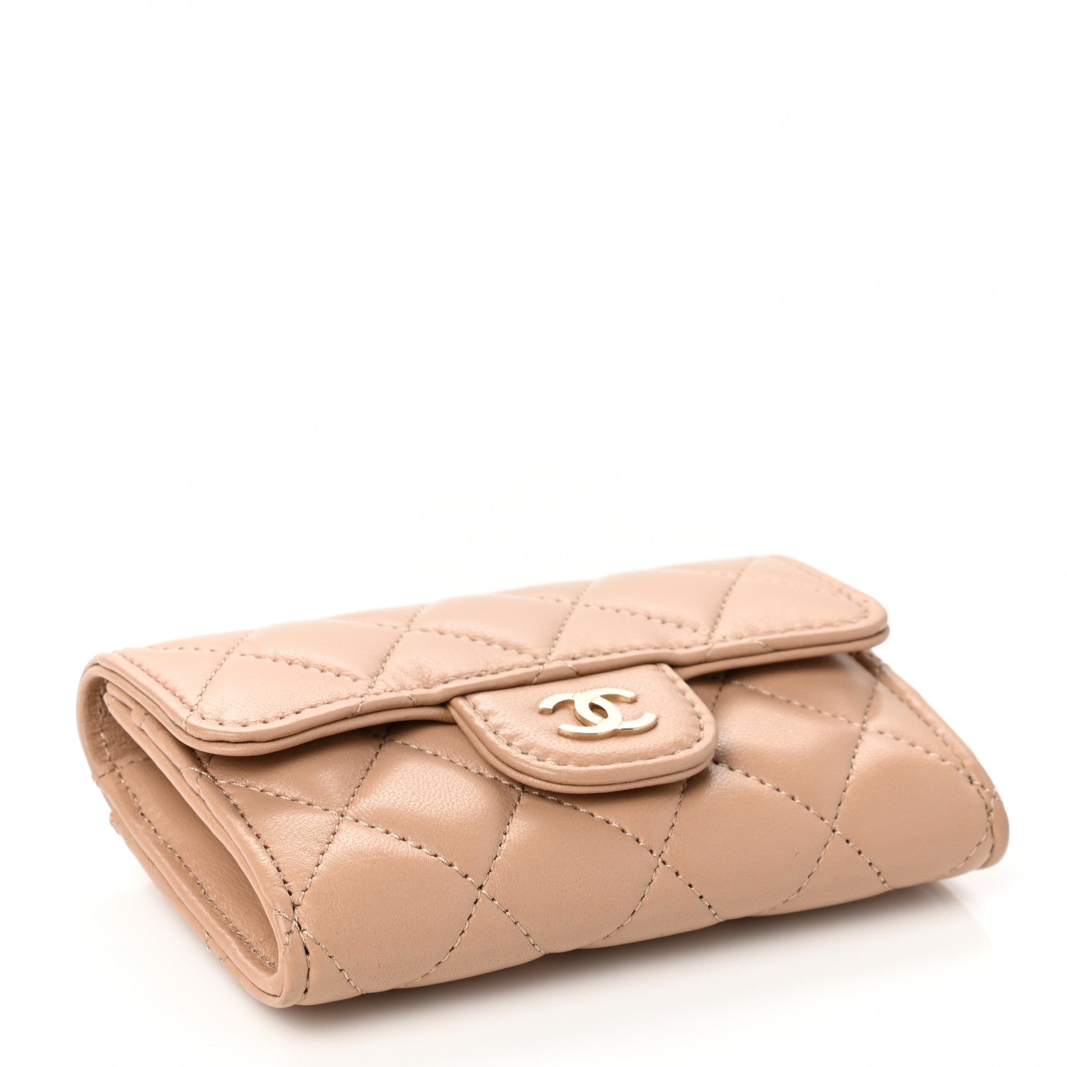 Chanel Lambskin Quilted Flap Card Holder Wallet Beige 4 of 9