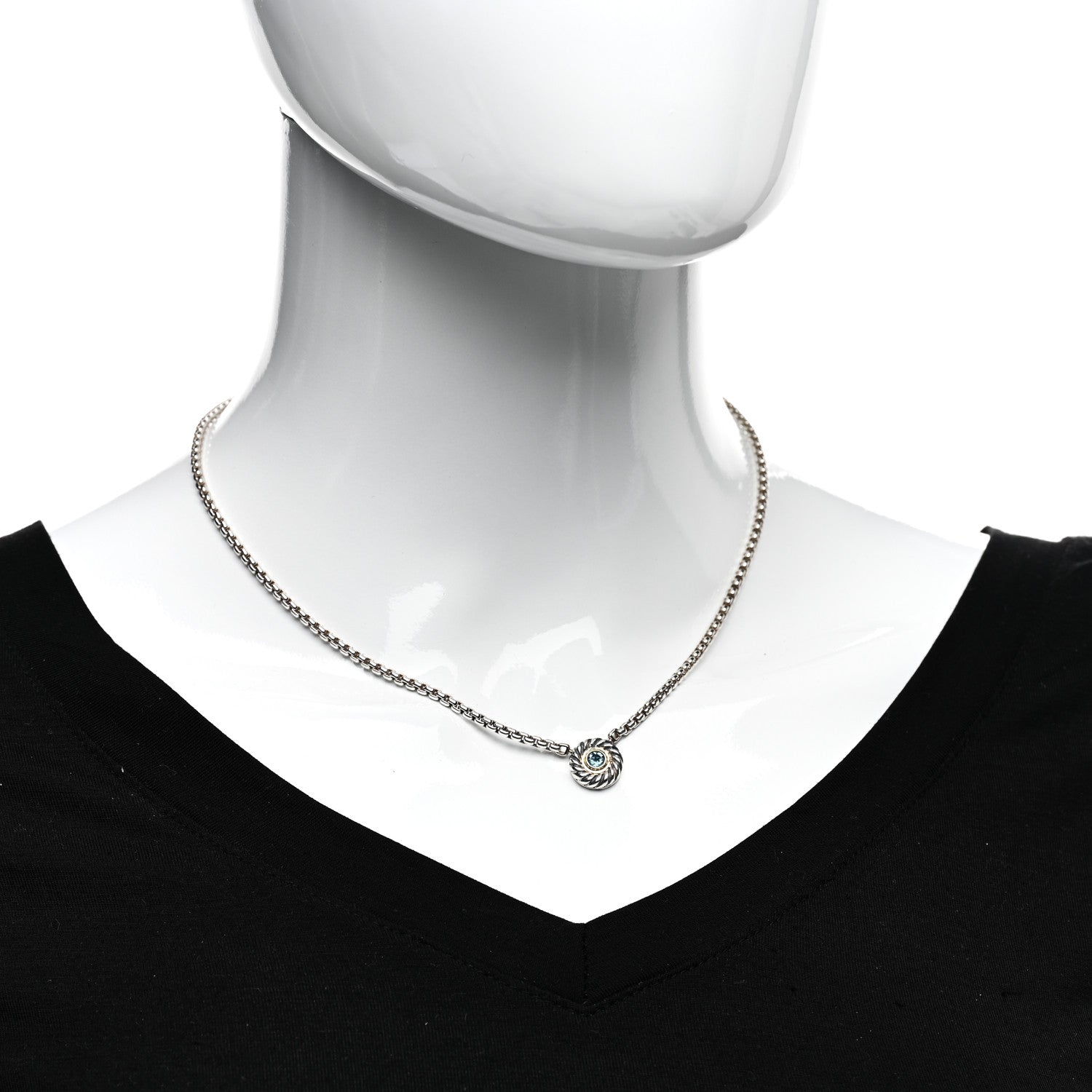 David Yurman Sterling Silver 14K Yellow Gold Blue Topaz 12mm Cookie Pendant Necklace 2 of 4